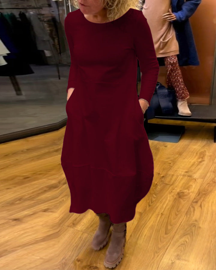 Clara™ Midi Autumn Dress with Pockets